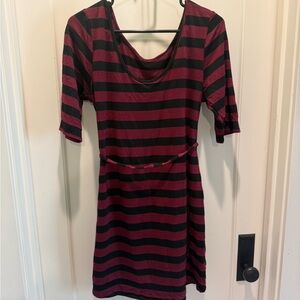Teenplo Striped Black and Burgundy Dress